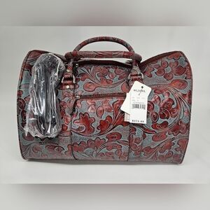 Wilson Leather Pelle Studio HAND TOOLDED Brown & Blue Leather Carry On Duffle